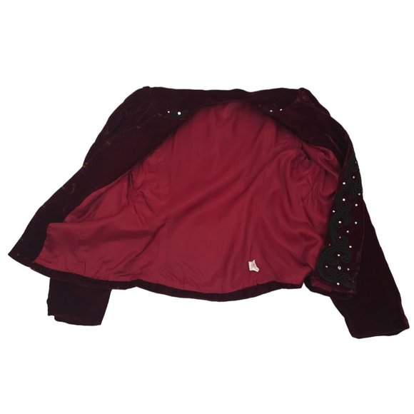 Jeri New York Velvet Jacket Blazer Womens 8 Burgundy Rhinestones Long Sleeve - Picture 9 of 16